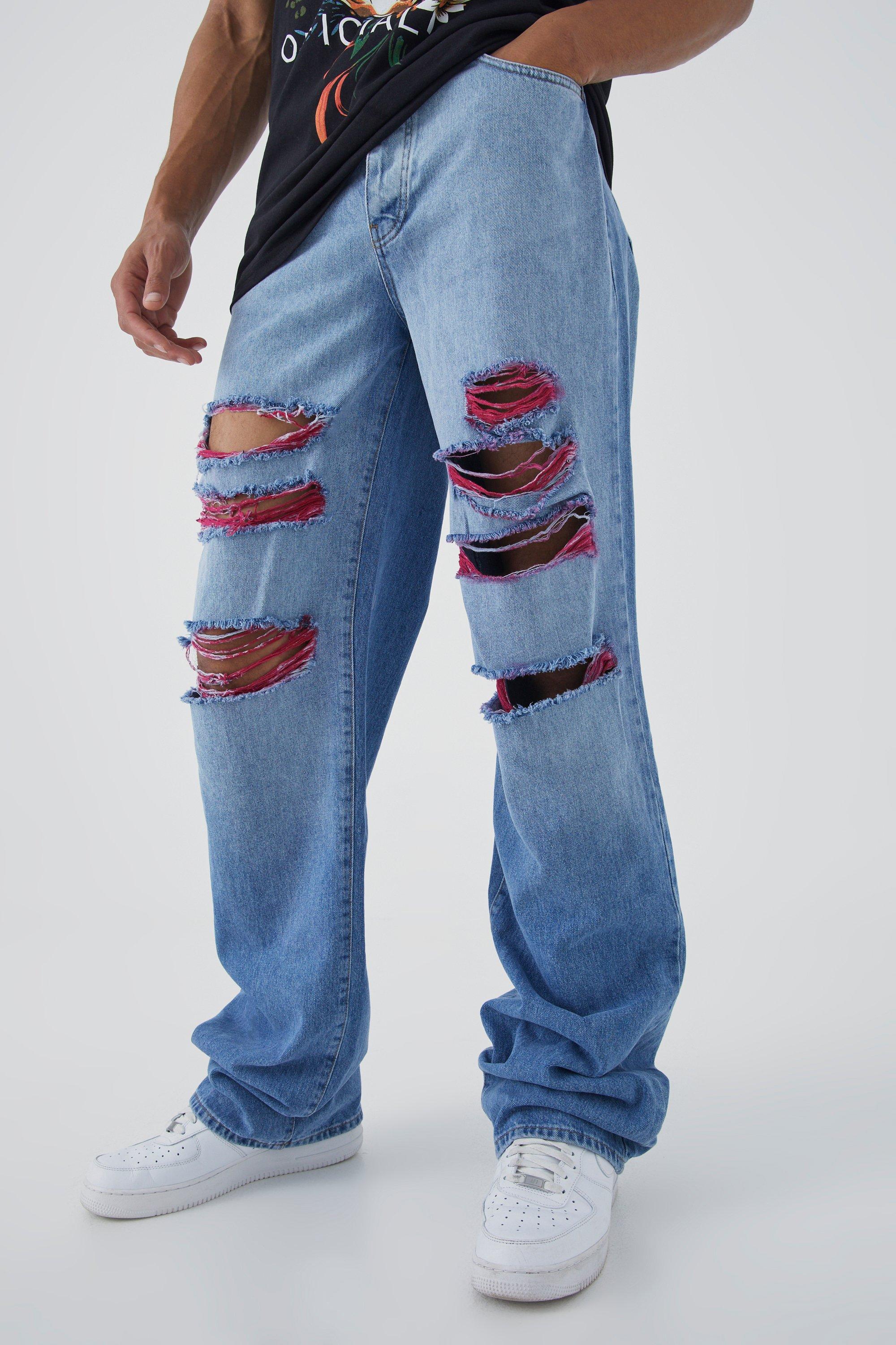 Mens baggy ripped sales jeans